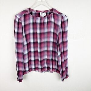 Cloth & Stone Anthropologie Flannel Blouse Large Pink Red Fall